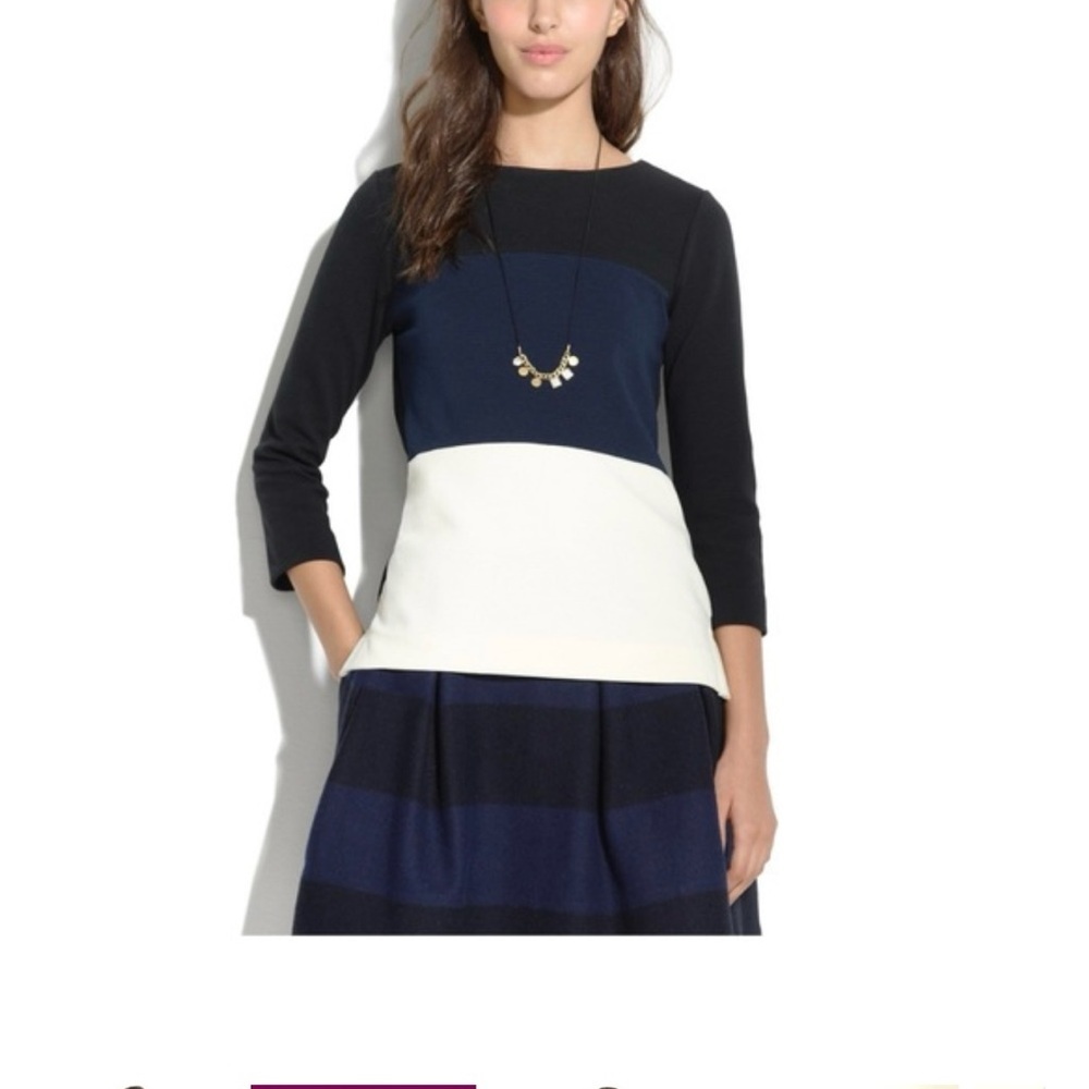 Madewell Ribbed Knit Top Colorblock Shirt XS Gallerist Ponte Back Zip 3/4 Sleeve - Picture 7 of 8